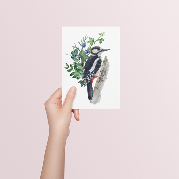 Great Spotted Woodpecker Bird Wall Art Watercolor Illustration Print Unframed - Picture 5 of 7